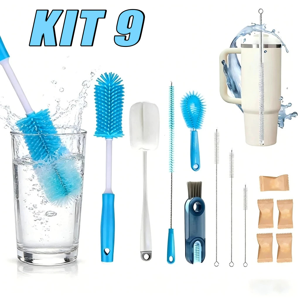 Kit 9 Escovas de Limpeza Multiuso Escova para Canudo Copos e Garrafas