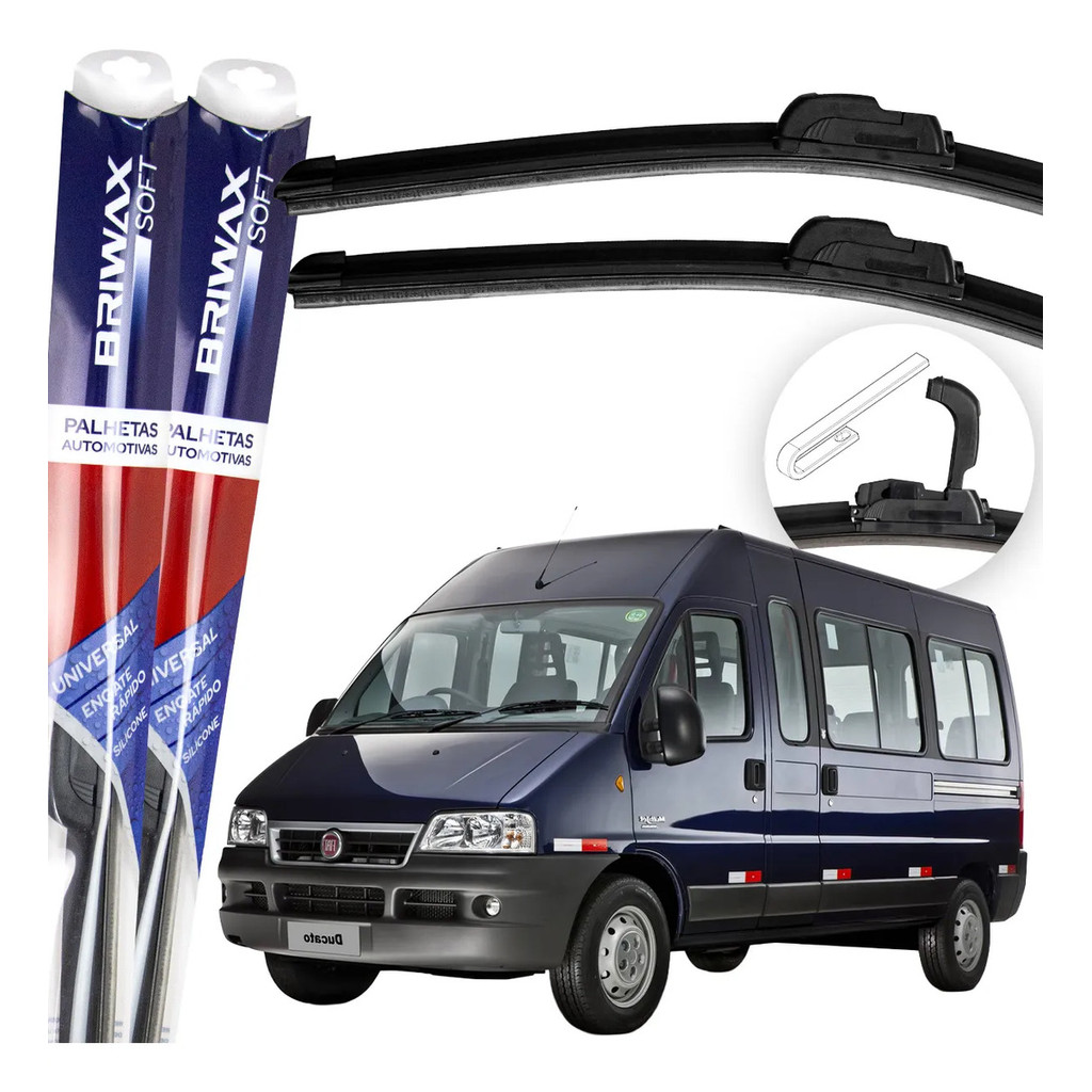 Jogo Palhetas Limpador de Parabrisa Silicone Chuva Gancho Universal Fiat Ducato 1994 Até 2017