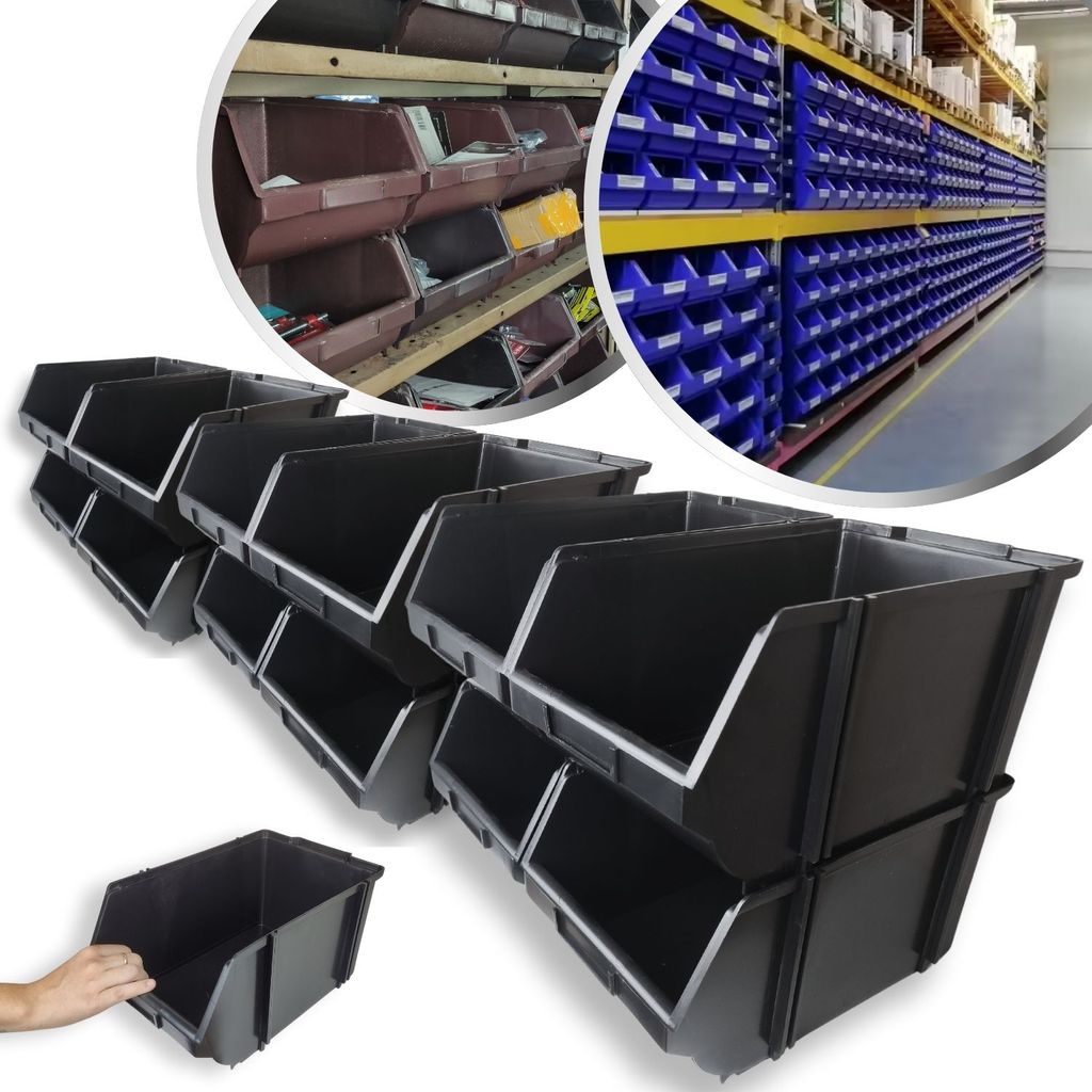 10 Caixas Plástica Organizadora Gaveteiro Bin Nº 7 Preta Box 16L 30Kg Estante Prateleira Empilhável