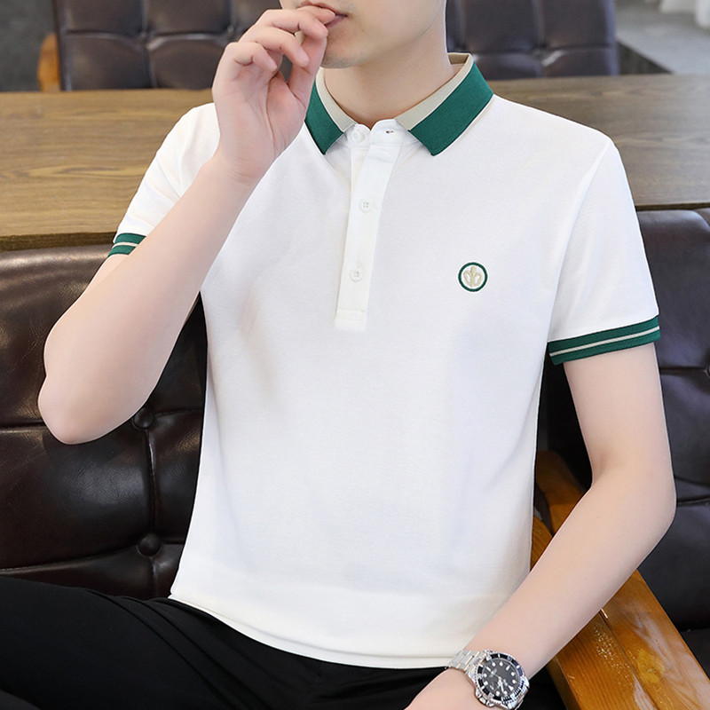 Verão de manga curta camiseta masculina na moda camisa gola meia manga topo Street Wear lapela colarinho camisa polo mas