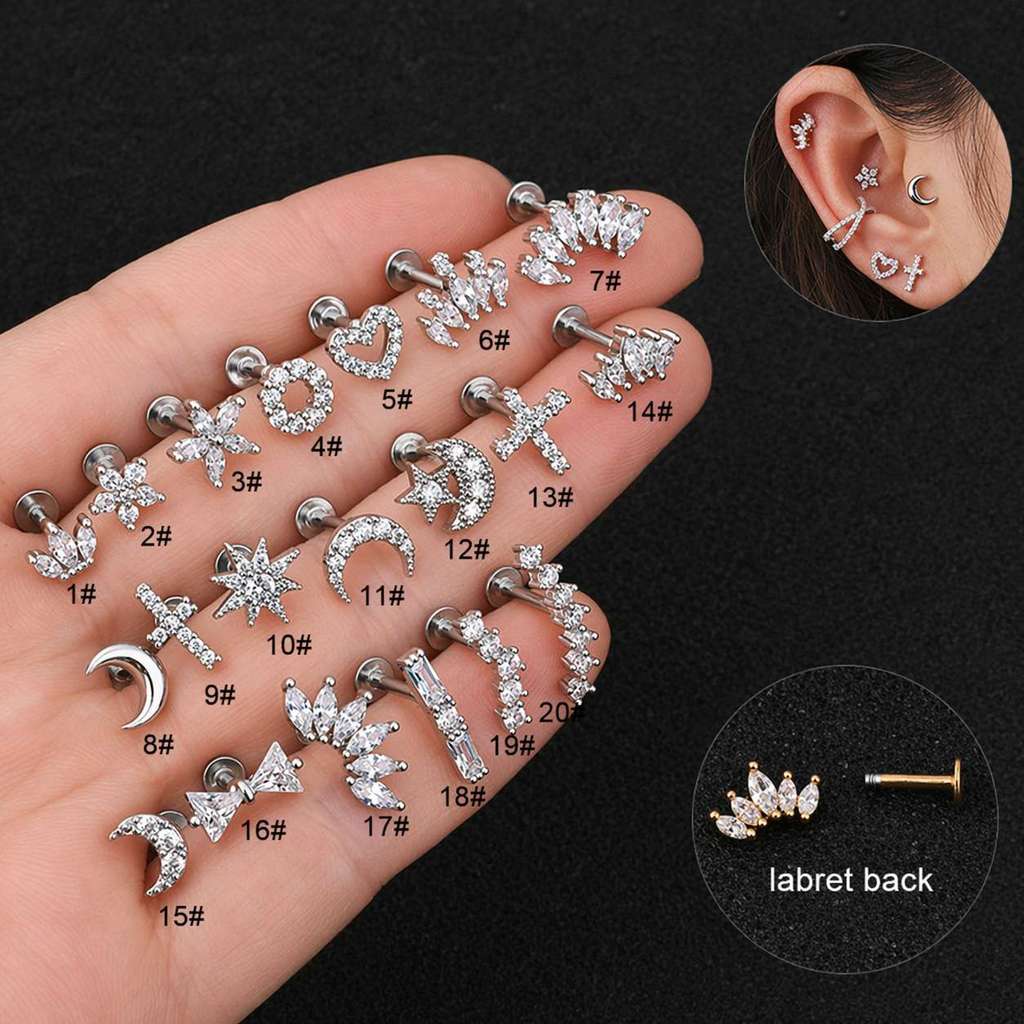 Kit 5 Peças Piercing  Labert Sortidos Para Orelhas/ Tragus /Cartilagem/Helix