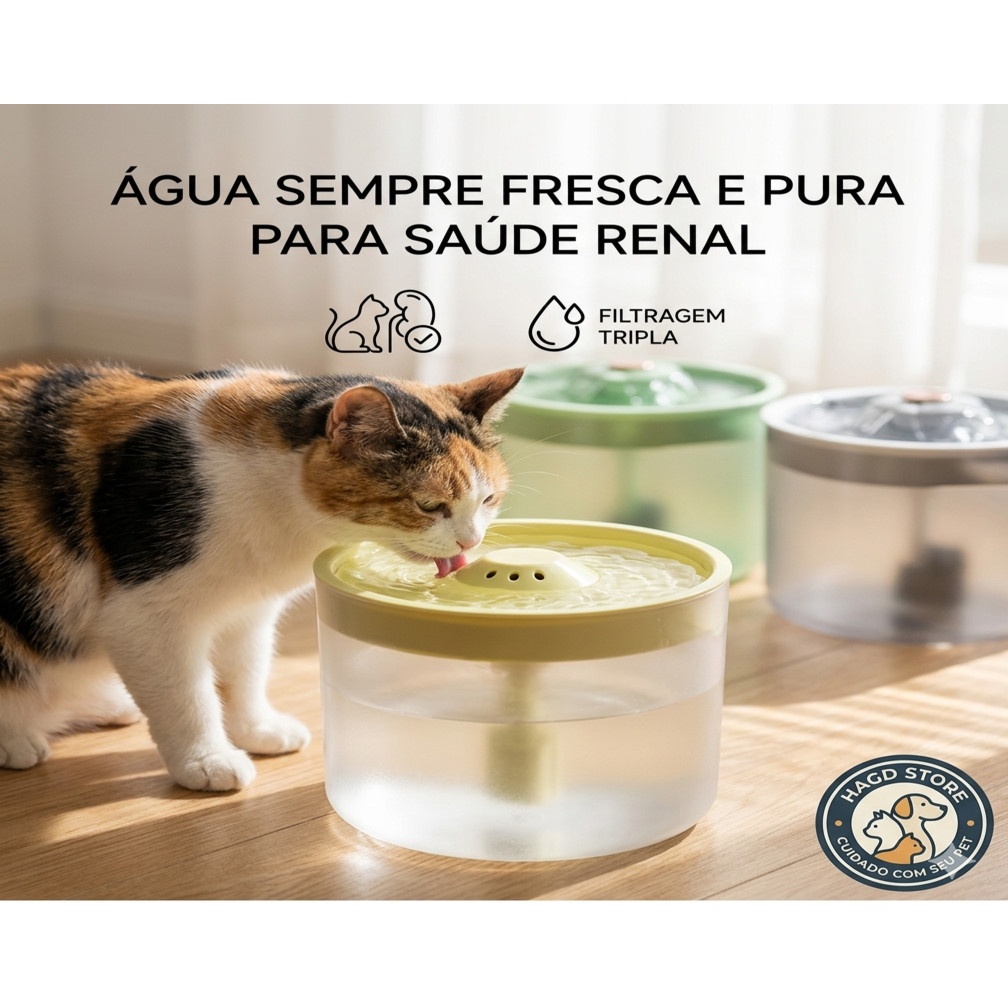 Fonte de Água para Gatos Bebedouro Automático Transparente Fosco 1.8L Silencioso com Filtro Saúde Renal Pet
