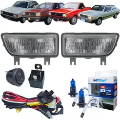 KIT FAROL AUXILIAR MILHA GOL PARATI SAVEIRO VOYAGE 87 A 94 COM CHICOTE LÂMPADA SUPER BRANCA