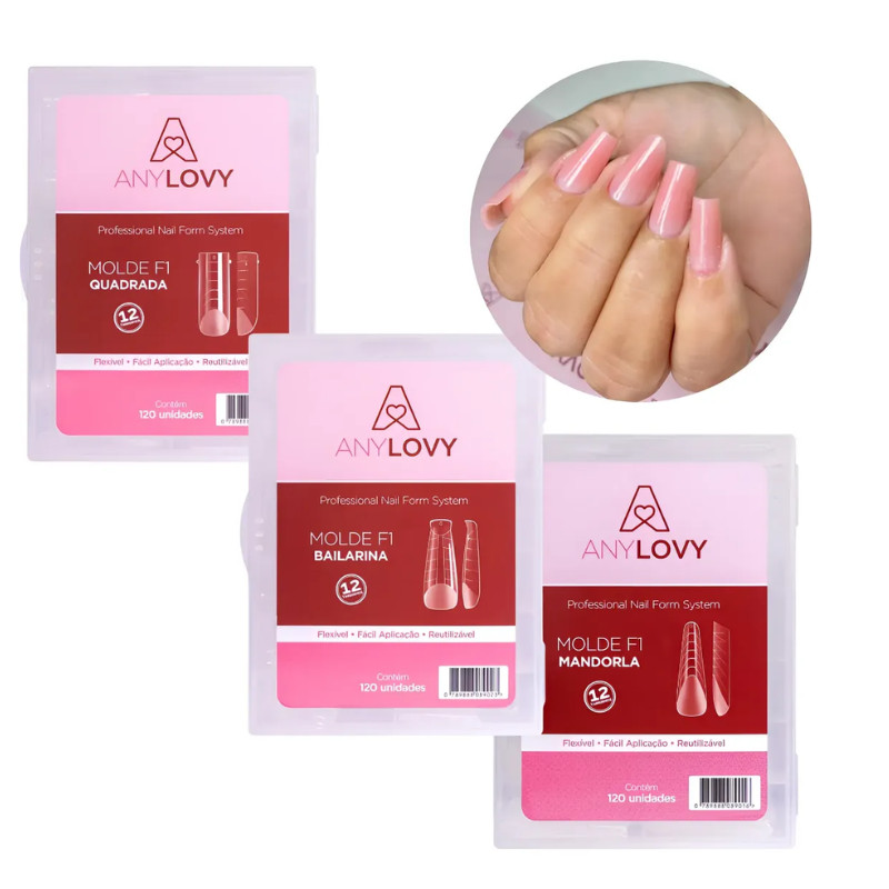 ANY LOVY - Molde F1 para Unhas – Bailarina / Quadrada / Mandorla / Francesa Reversa