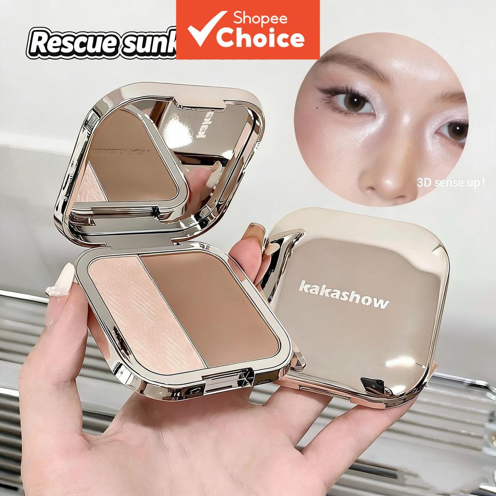 Kakahow Paleta de Contorno e Marcador de Duas Cores 8,3g 2 em 1 Escultura Facial Bronzeador Luminoso de Longa Duração À