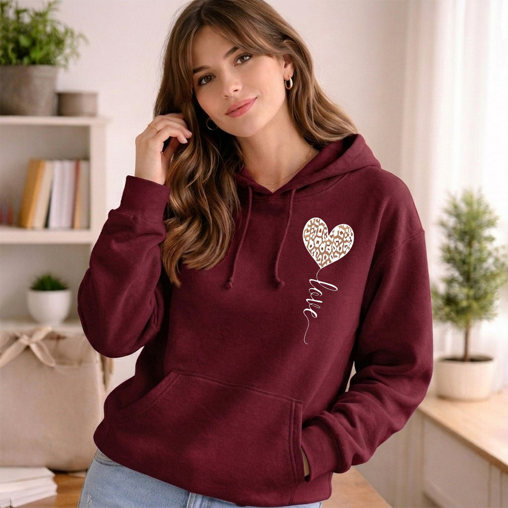 Blusa Moletom Feminino Love Coração Flanelado Quentinho Confortável Casual Estampado Moderno