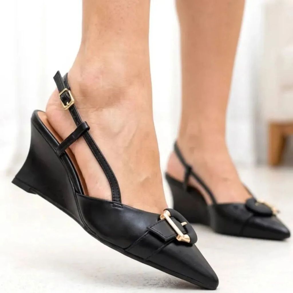 Scarpin Feminino Slingback Vizzano Bico Fino Salto anabela saltinho médio social conforto tendencia