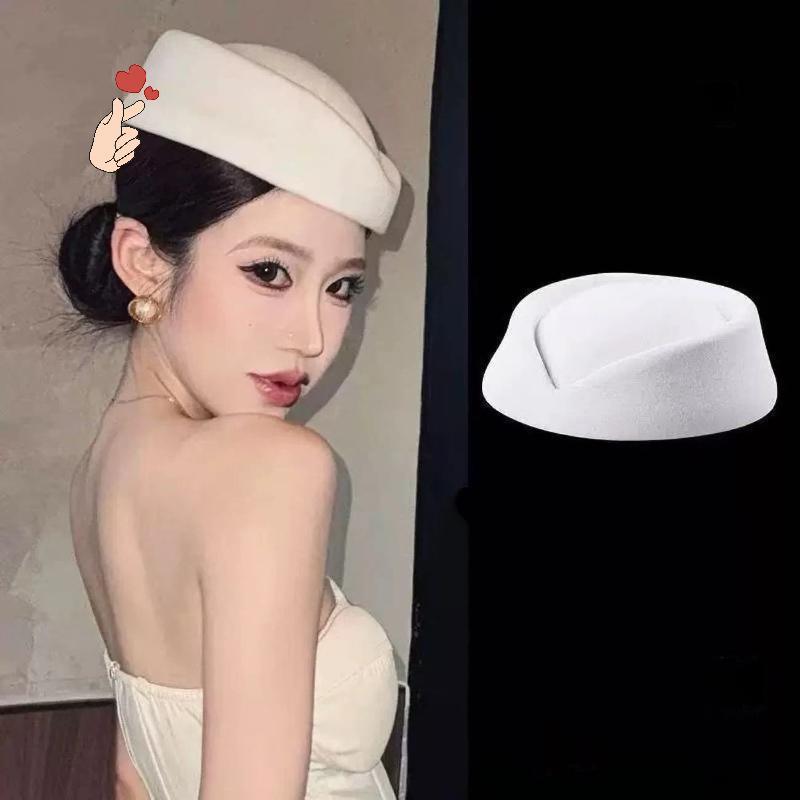[PEBR] Boina Chapéu Bonés Aeromoça Companhia Aérea Comissária De Bordo Vintage Bla Flat Top Hat Grampo De Cabelo Acessór