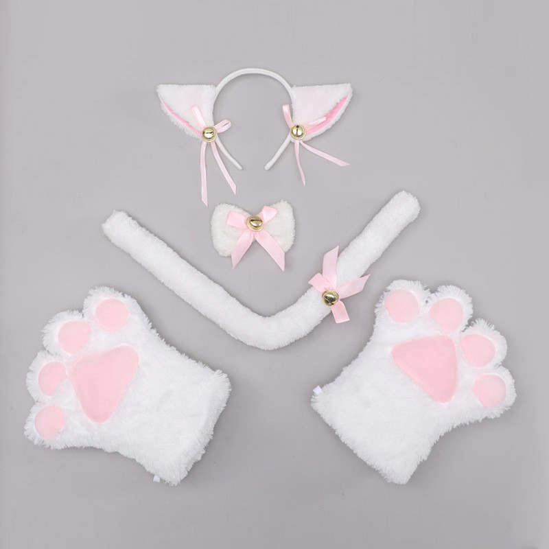 Bonito estilo japonês de pelúcia feito à mão Headwear gato garra laço animal orelha animal cauda cos adereços orelhas de