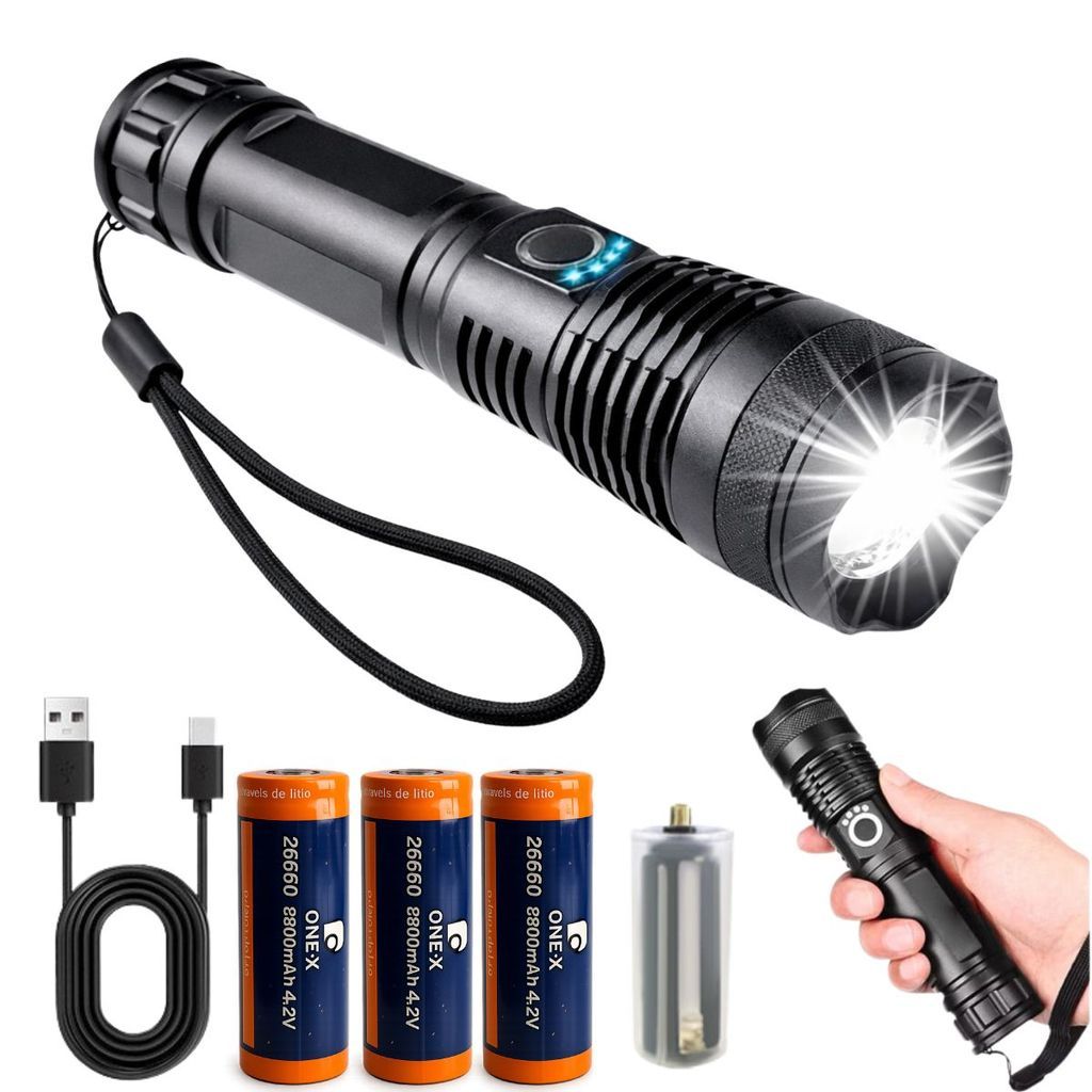 Lanterna Tática T9 Super Potente Recarregável LED USB XHP50 Potência mais Forte do Mundo