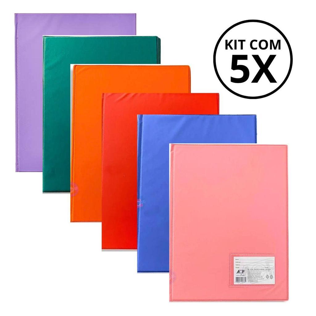 Kit Com 05 Pasta Catálogo com 50 Plásticos Finos Todas As Cores - ACP