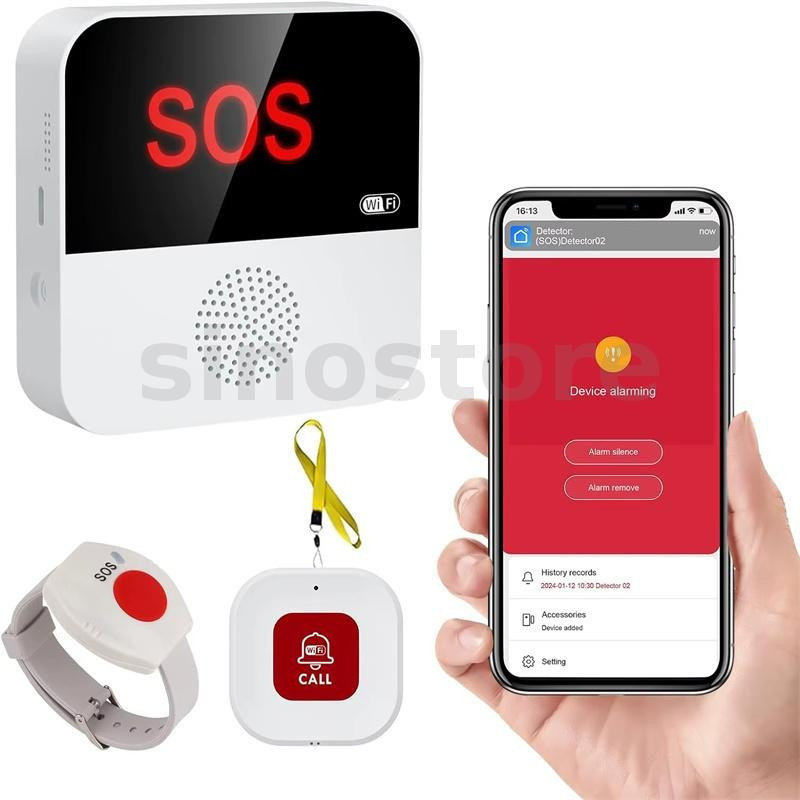 CF100 Tuya WiFi Sistema De Alarme Botão De Chamada De Emergência Para Receptor De Idosos + Botões Alerta De Pulseira SOS