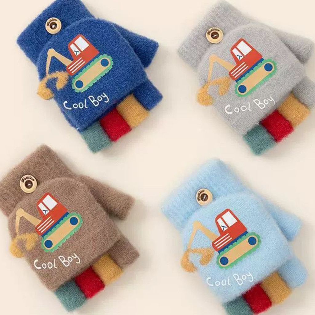 Luva Infantil Inverno Escavadeira Divertida – Quentinha, Grossa e Com Dedinhos Livres Para Brincar