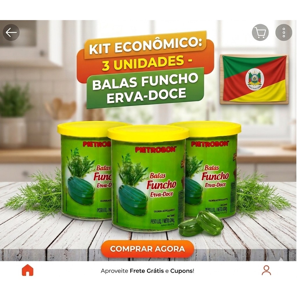 Kit 03 potes Bala de Funcho e Erva-doce Pietrobon 200g cada