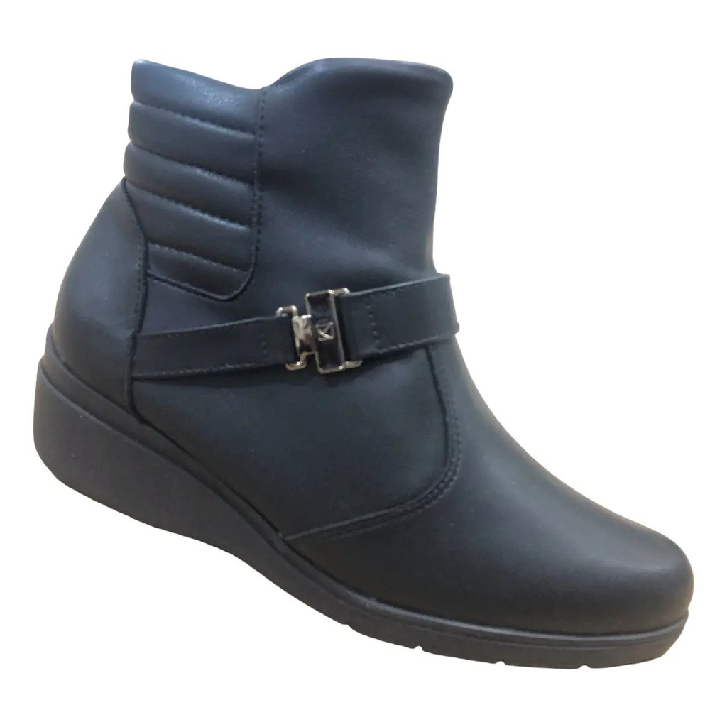 Bota Piccadilly Cano Médio Salto Anabela Coturno Ortopédico