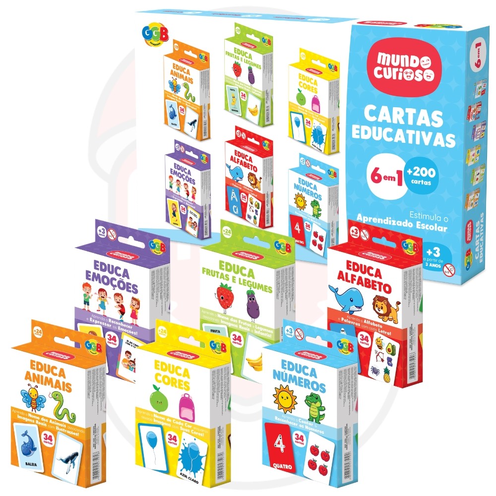 KIT 6 EM 1 DO JOGO EDUCA GGB BRINQUEDOS EMOÇÕES FRUTAS E LEGUMES ALFABETO ANIMAIS CORES NÚMEROS · foto 2
