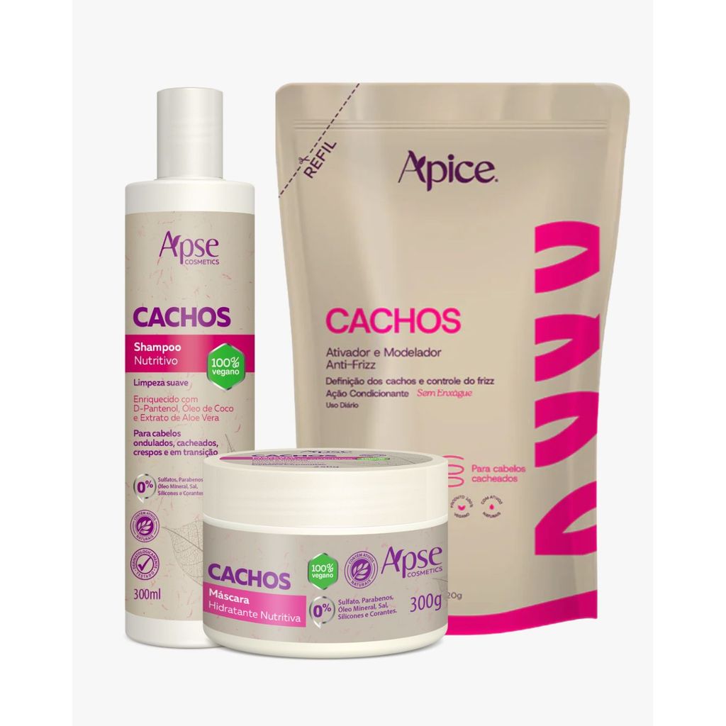 Kit Shampoo, Máscara e Refil Ativador 500ml Cachos Apice