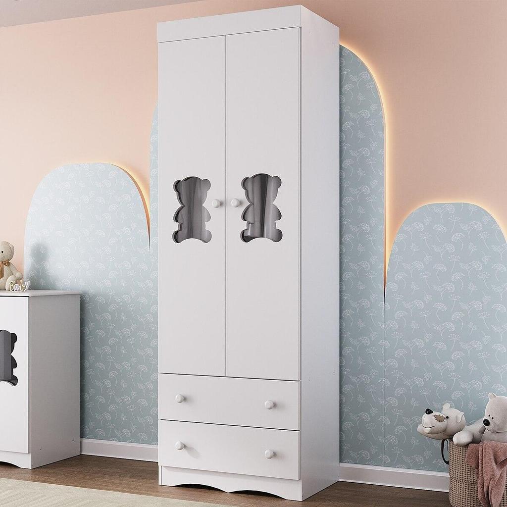 Guarda-roupa Infantil 62cm 2 Portas com Vidro e 2 Gavetas Doçura Multimóveis MP4491