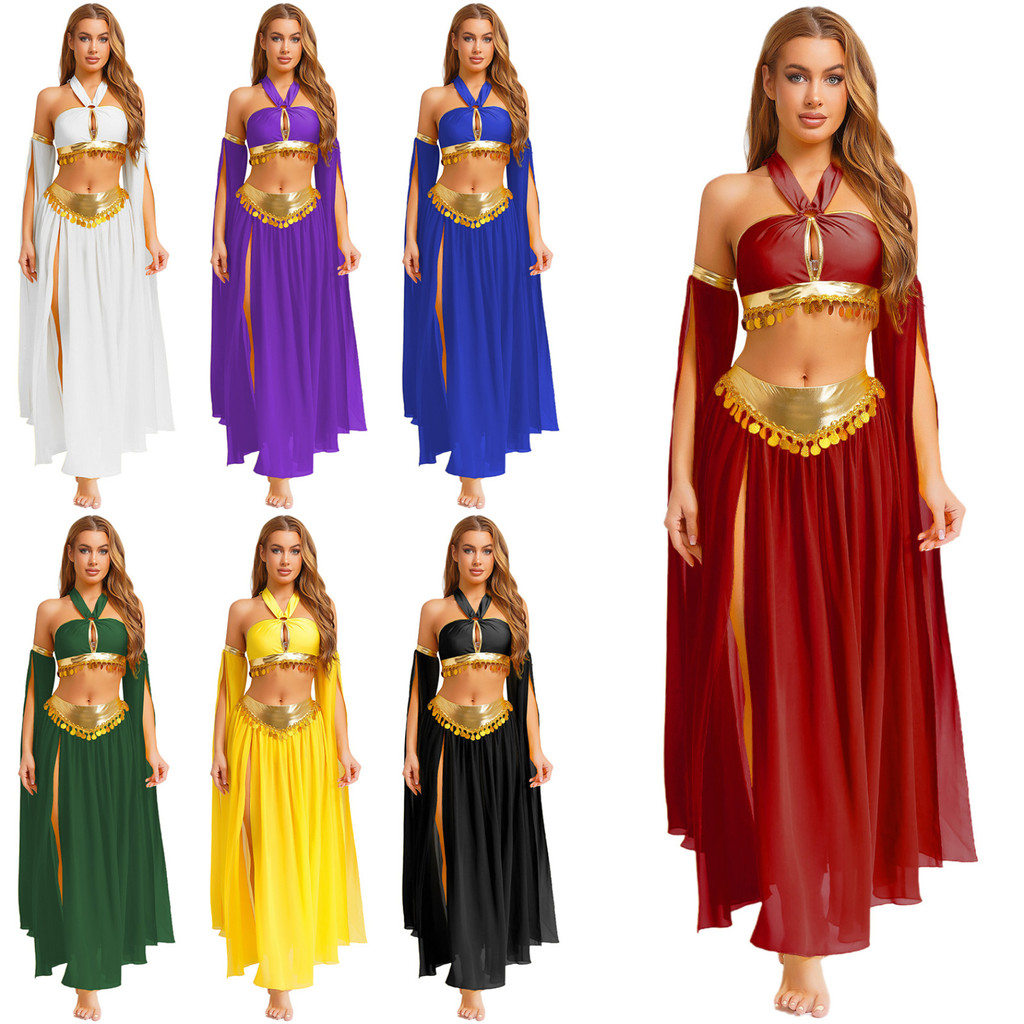 Yhong Fantasia Feminina Para Performance De Dança Do Ventre , Frente Única , Buraco De Fechadura , Lantejoulas Frontais em Oferta na Shopee