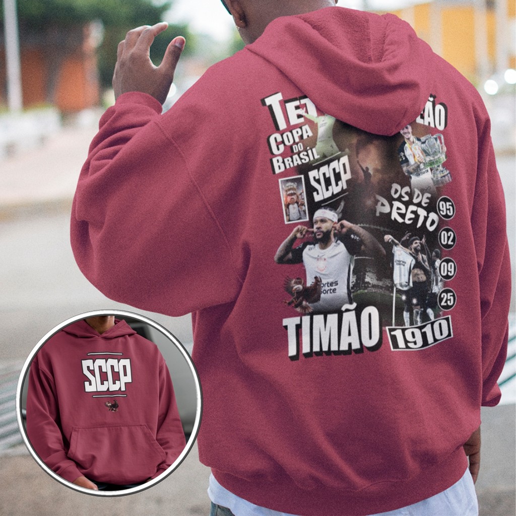 Moletom Masculino Timão Coringão Tetracampeão Copa Do Brasil Blusa De Frio Futebol Jogador