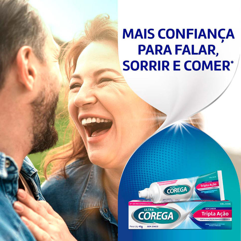 Detalhes do Corega Ultra Tripla Ação Fixador de Dentadura Sem Sabor 20g