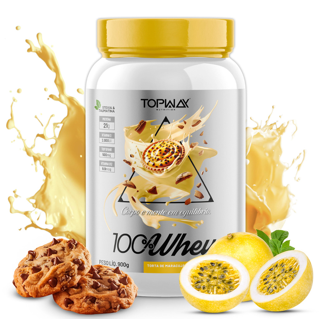 TopWay Suplemento Alimentar Whey Protein 100% 900g Sabor Torta de Maracujá Concentrado