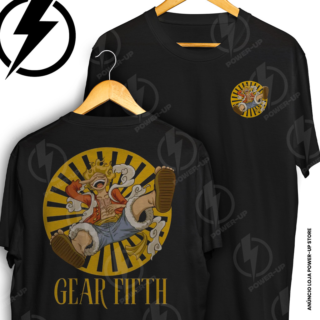 Camiseta Luffy Gear 5 Gold Circle One Piece Sun God Frente E Verso Blusa Camisa 100% Algodão