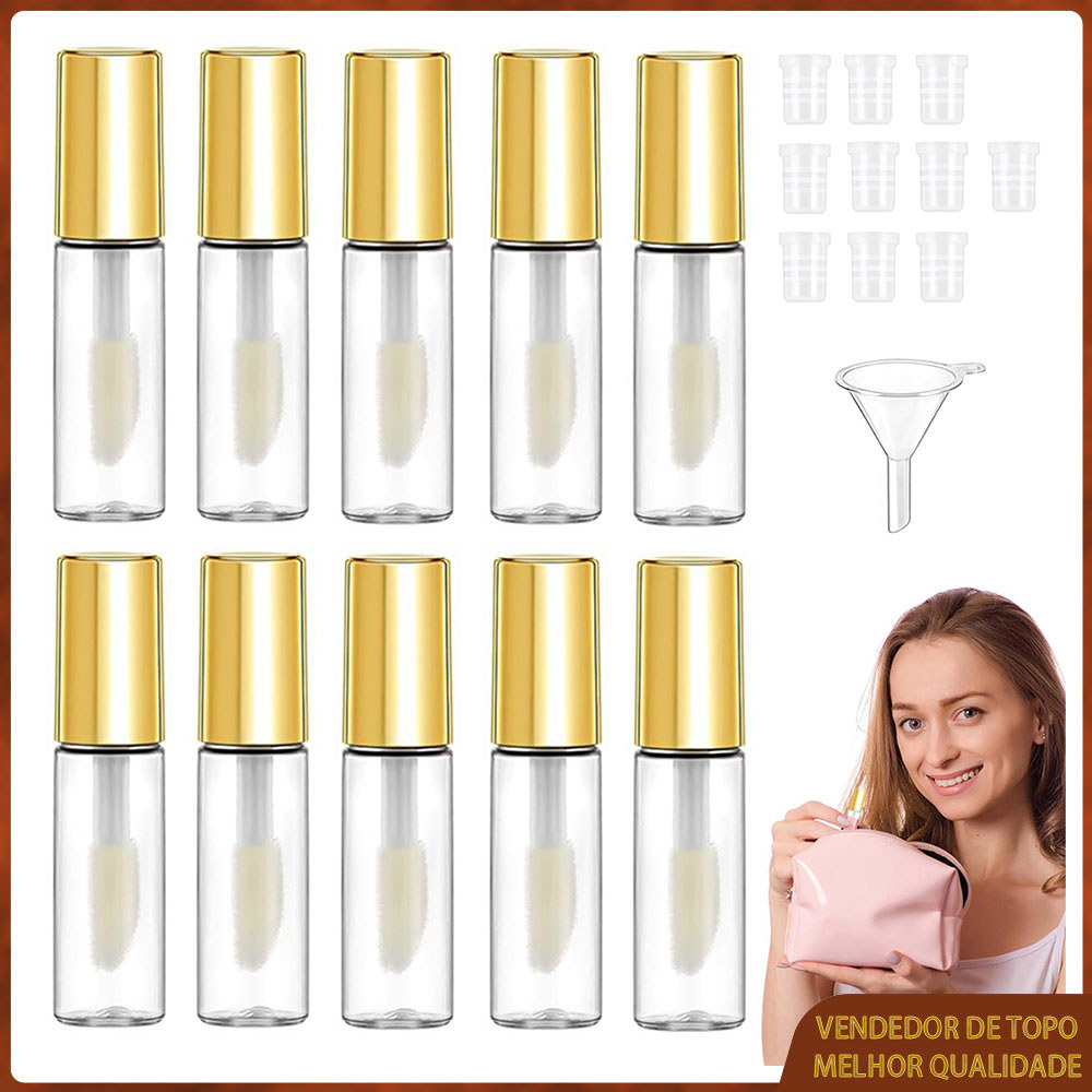 Tubo vazio de brilho labial de 1,2ml Mini recipiente transparente para protetor labial Tubo plástico + aplicador Dourado