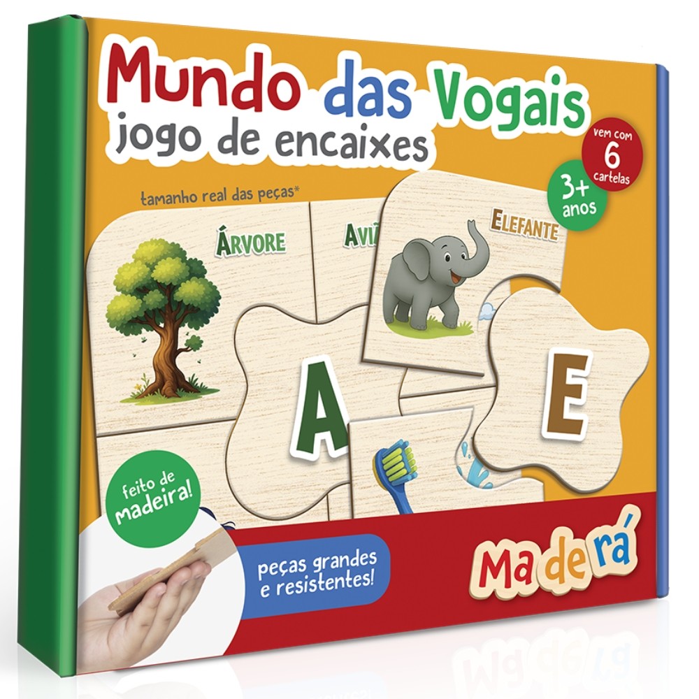 JOGO DE ENCAIXES MUNDO DAS VOGAIS TOYSTER QUEBRA CABEÇA ALFABETO NOME A E I O U MADEIRA EDUCATIVO