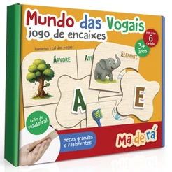 JOGO DE ENCAIXES MUNDO DAS VOGAIS TOYSTER QUEBRA CABEÇA ALFABETO NOME A E I O U MADEIRA EDUCATIVO