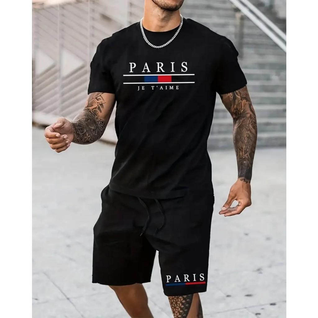 KIT CAMISETA BASICA E SHORT TECTEL CONJUNTO ESTAMPA PARIS  NOVO