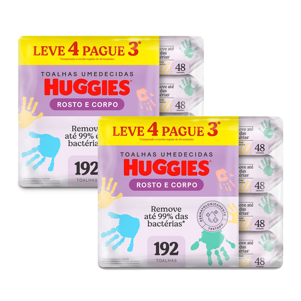 Kit 2 Lenços Umedecidos Huggies Rosto e Corpo Limpeza 4 x 48 Unidades em Oferta na Shopee