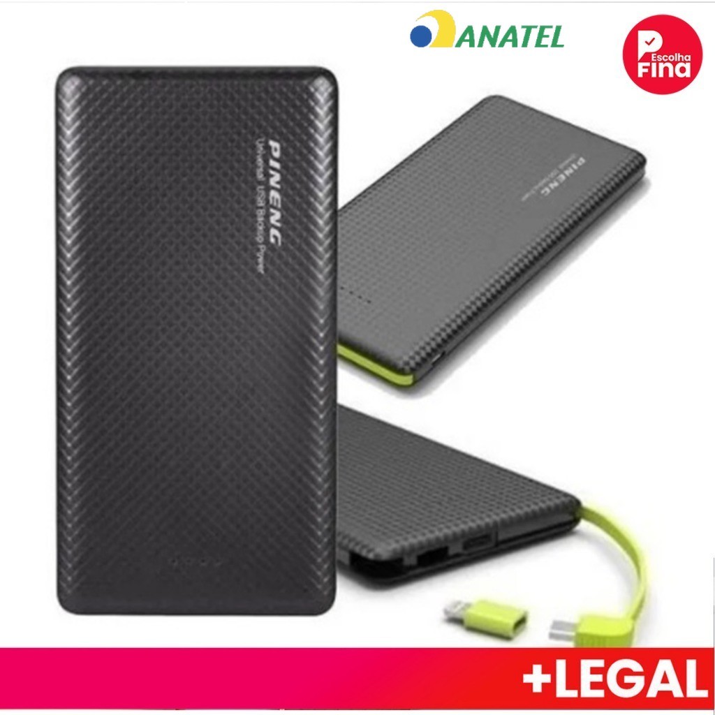 Carregador Portátil Pineng Power Bank 10.000mah com adaptador iPhone,V8 em Oferta na Shopee