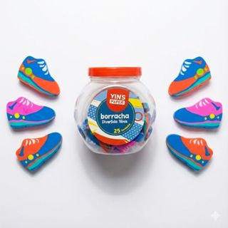 Pote com 25 Borrachas Tênis Esportivo Infantil Escolar Apaga Bem em Oferta na Shopee
