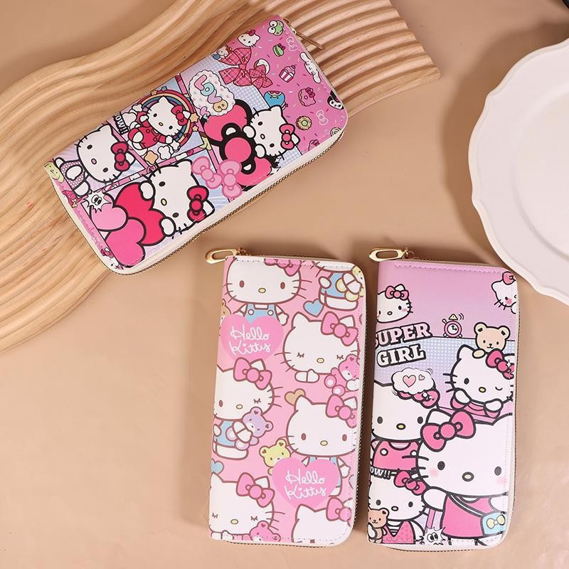 [largeloohg] Kawaii Hello Kitty Carteiras Mulheres Menina Japonês Coreano Dos Desenhos Animados Rosa Longo Zíper Carteir