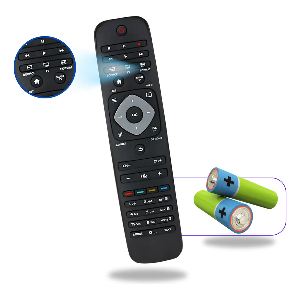 Controle Remoto Compatível Com Tvs Philips Lcd/led + Pilhas