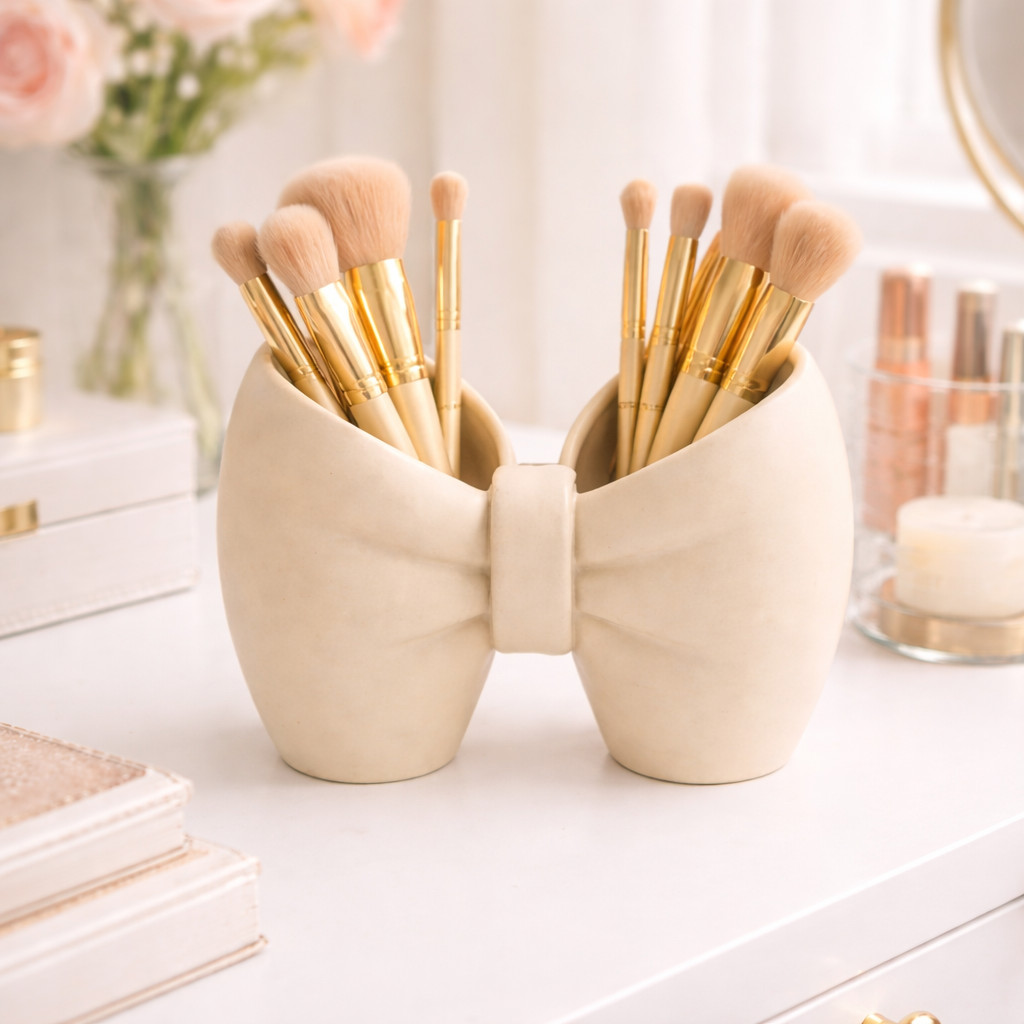Porta Pincéis Organizador Laço - Mesa Sempre Arrumada - Maquiagem e Acessórios - Design Decorativo