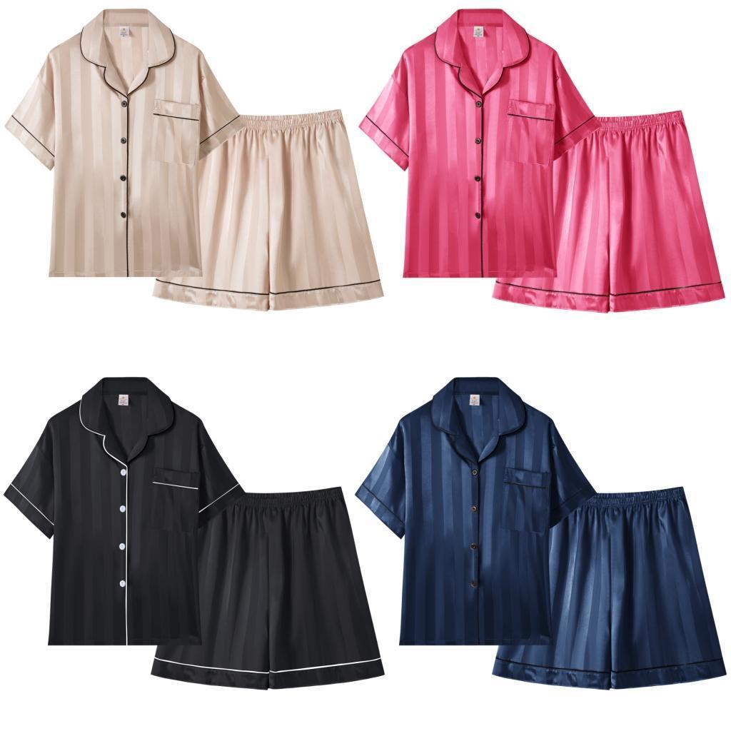 Z&D Lingerie Conjunto Pijama Americano Feminino Cetim Listrado com Botões - Manga Curta e Shorts SY52 em Oferta na Shopee