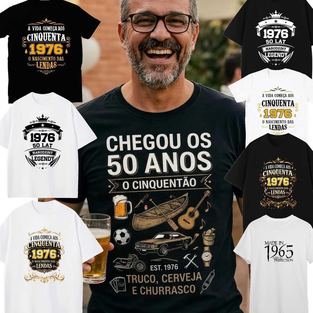 Camiseta 50 Anos 1976 O Cinquentão Aniversário Truco Cerveja Churrasco Camisa Masculina Personalizada