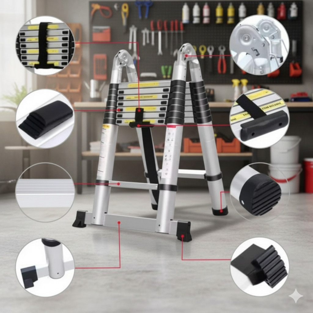 ESCADA TELESCÓPICA 16 DEGRAUS 5,6M DOBRAVEL 150KG