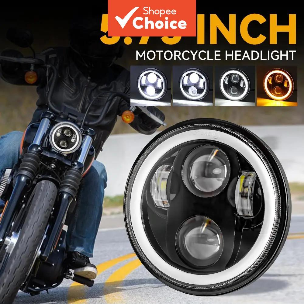 Farol de LED 5,75 para Harley Sportster 883 1200 Dyna Iron Street Bob Softail com Halo Angel Eyes e Projetor Preto