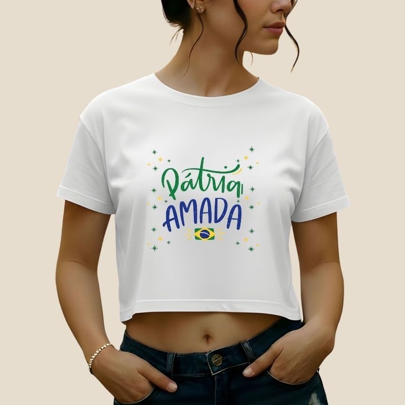 Cropped Feminino Copa Brasil Estampa Estilosa Algodão Premium Super Confortável Moda Tendência