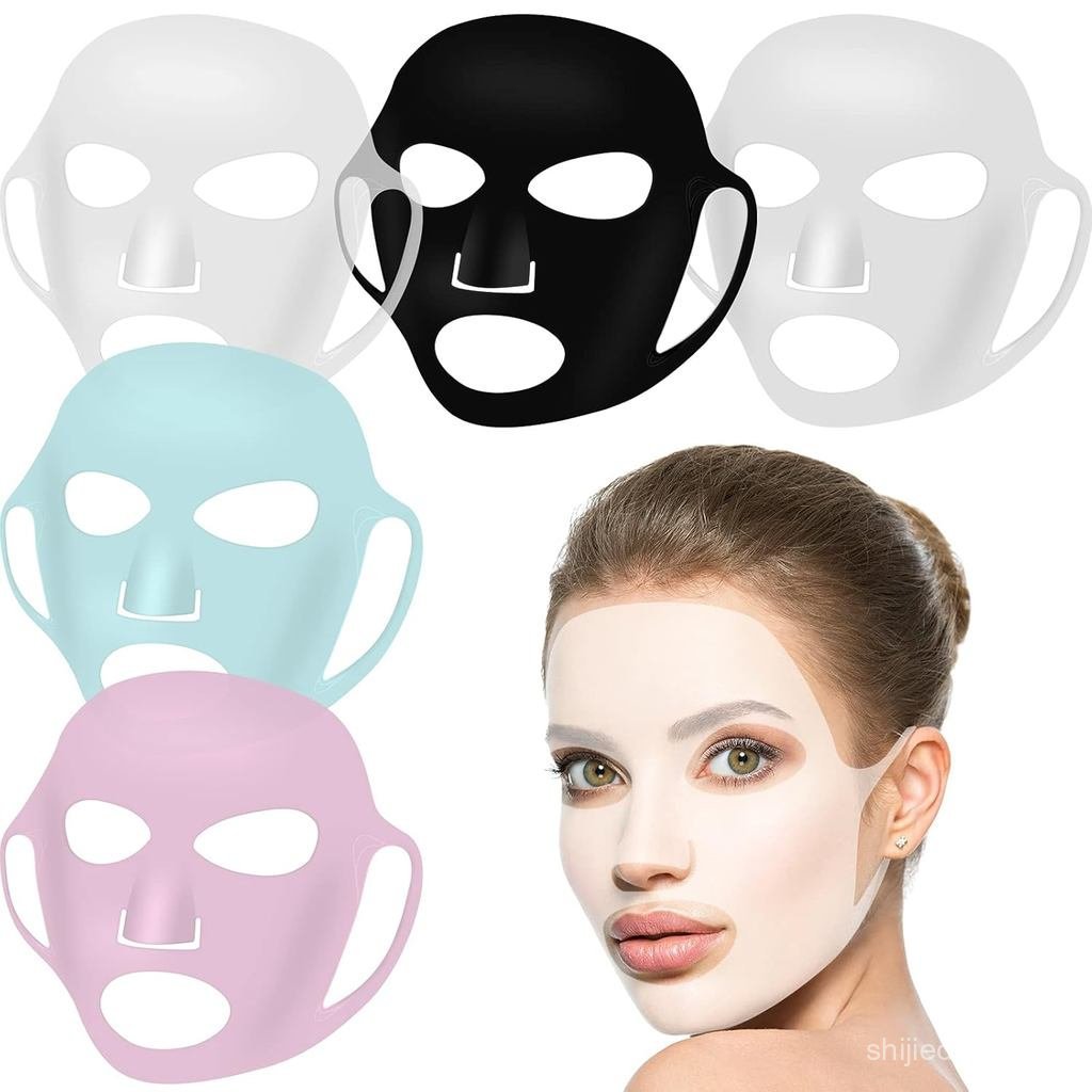 Maitys 5 Pcs Reusable Silicone Facial Mask Sheets for Women Silicone Moisturizing Full Facial Mask Cover Skin Cover Wrap