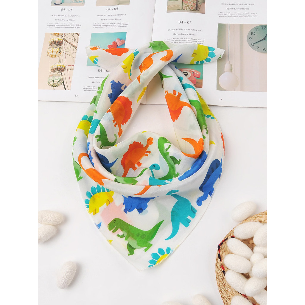 Crianças dinossauro lenço de seda bebê amoreira seda dos desenhos animados lenço de seda meninos outono inverno versão c