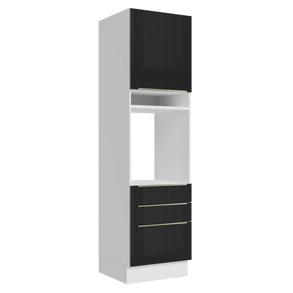 Torre Quente 60 cm 1 Porta 3 Gavetas Branco/Preto Lux Madesa
