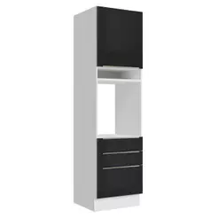 Torre Quente 60 cm 1 Porta 3 Gavetas Branco/Preto Lux Madesa