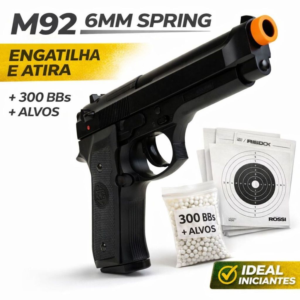 Pistola Airsoft Rossi M92 6mm Spring + BBs | Modelo Leve Realista