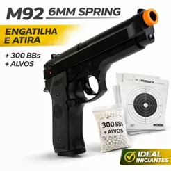 Pistola Airsoft Rossi M92 6mm Spring + BBs | Modelo Leve Realista