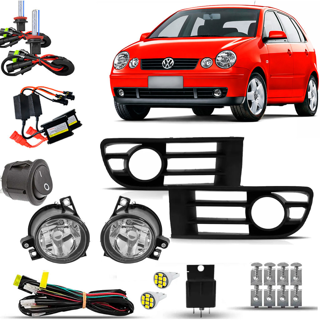 Kit Farol De Milha Neblina Auxiliar Farolete Cibie Completo Volkswagen Zoinho Zoiao Polo 2003 2004 2005 2006 Xenon 8000K