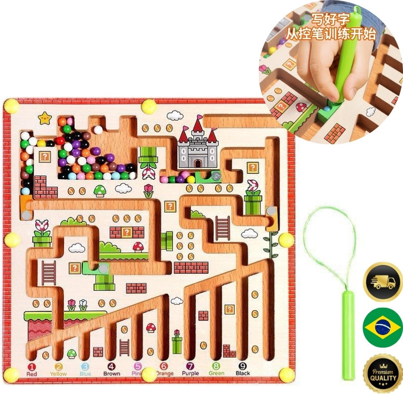 Labirinto Magnético Infantil em Madeira – Coordenação, Lógica e Diversão Educativa em Oferta na Shopee